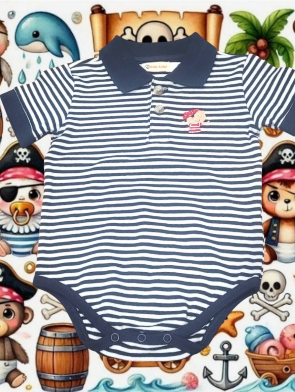 Baby Luigi Boy's Navy & White Horizontal Stripe Polo Bodysuit